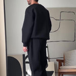 Casual Round Neck Long Sleeve Sweatshirt & Elastic Waist Pants Set - black