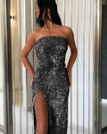 Synthetic Knit Glitter Maxi Dress - runwayfashionista.com