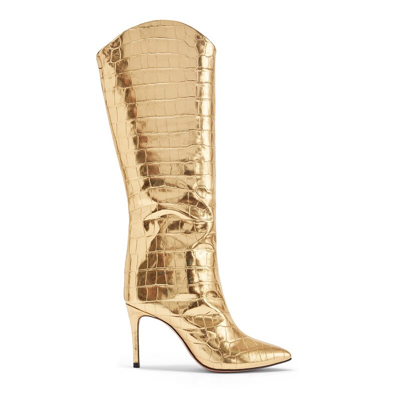 Slip on Gold Knee High Boots