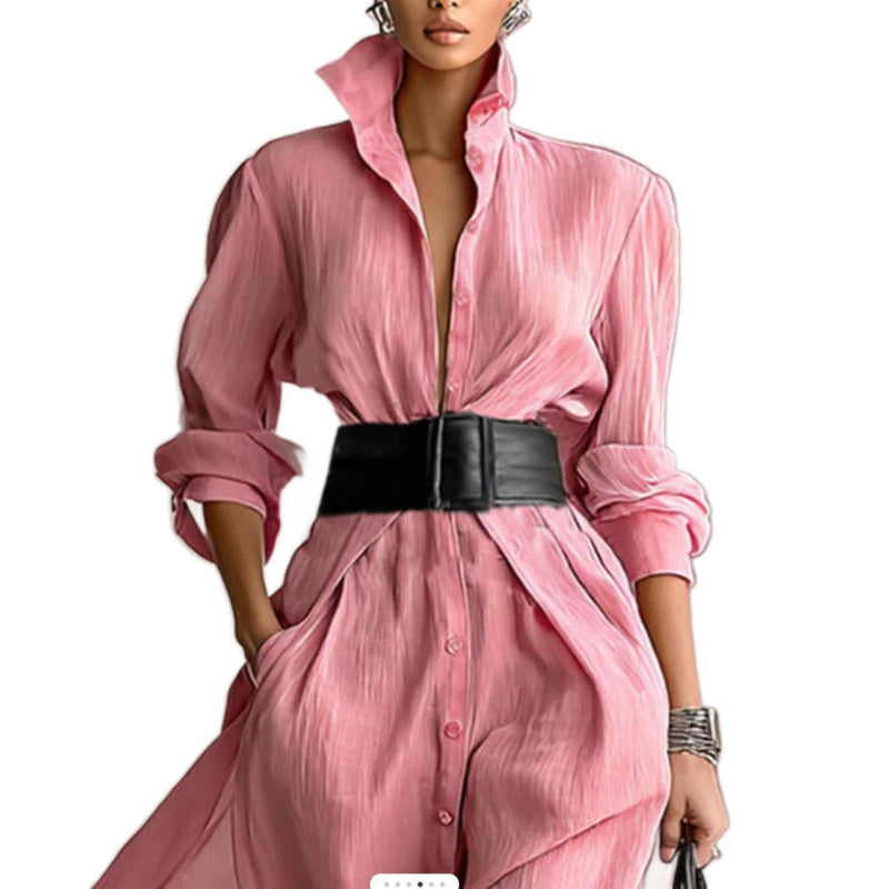 Sophisticated Silhouette: The Pink High-Waist Midi