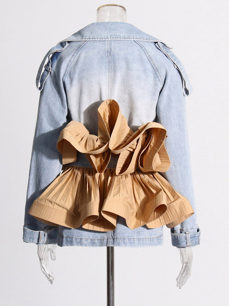 Patcwork and Ruffled Denim Jacket