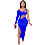 Irregular Cut-Out Club Maxi Dress - blue