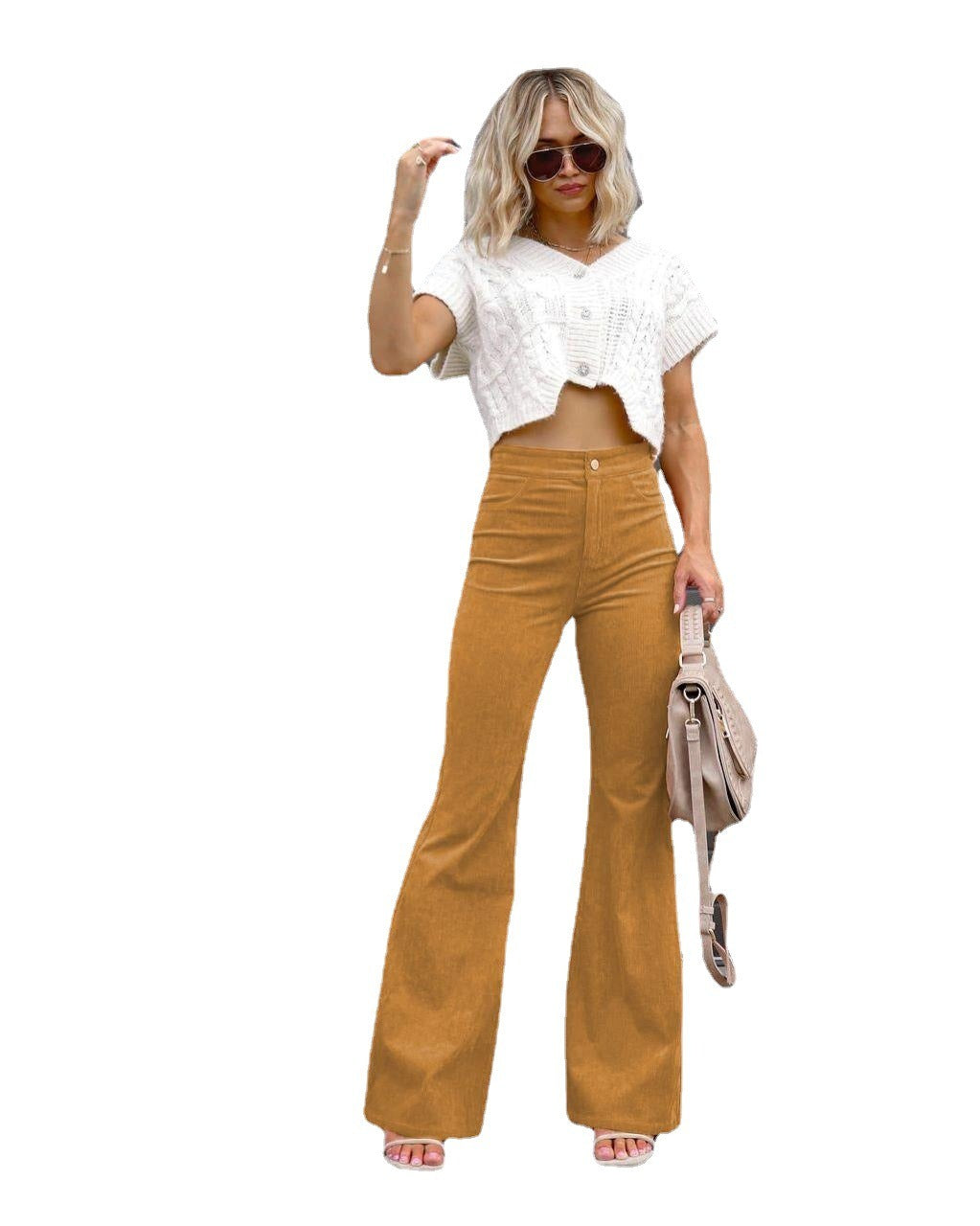 Corduroy High Waist Casual Pants - runwayfashionista.com