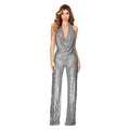 Sleeveless Halterneck Sequin Jumpsuit - runwayfashionista.com