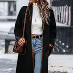 Contrast Trim Long Sleeve Coat with Pockets - runwayfashionista.com