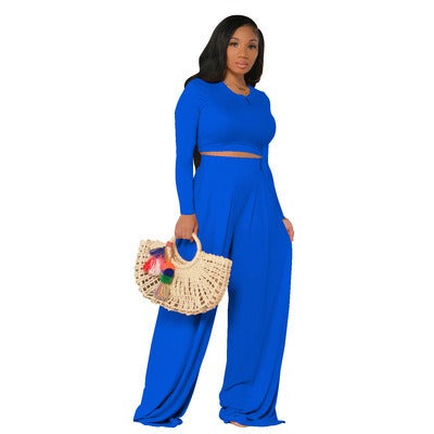 Casual Wide Leg Two Piece Set - runwayfashionista.com