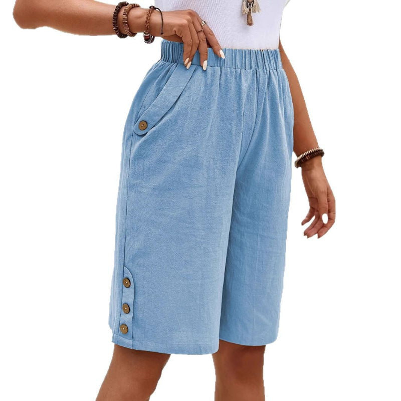 High-Waist Linen Straight Short Pants