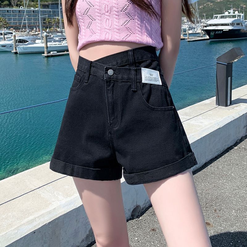 Irregular High-Waisted Denim Shorts