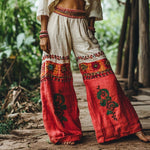 Fashion Vintage Print Wide-Leg Pants - red
