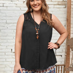 Plus Size V-Neck Tank Top with white lace detail on a hange