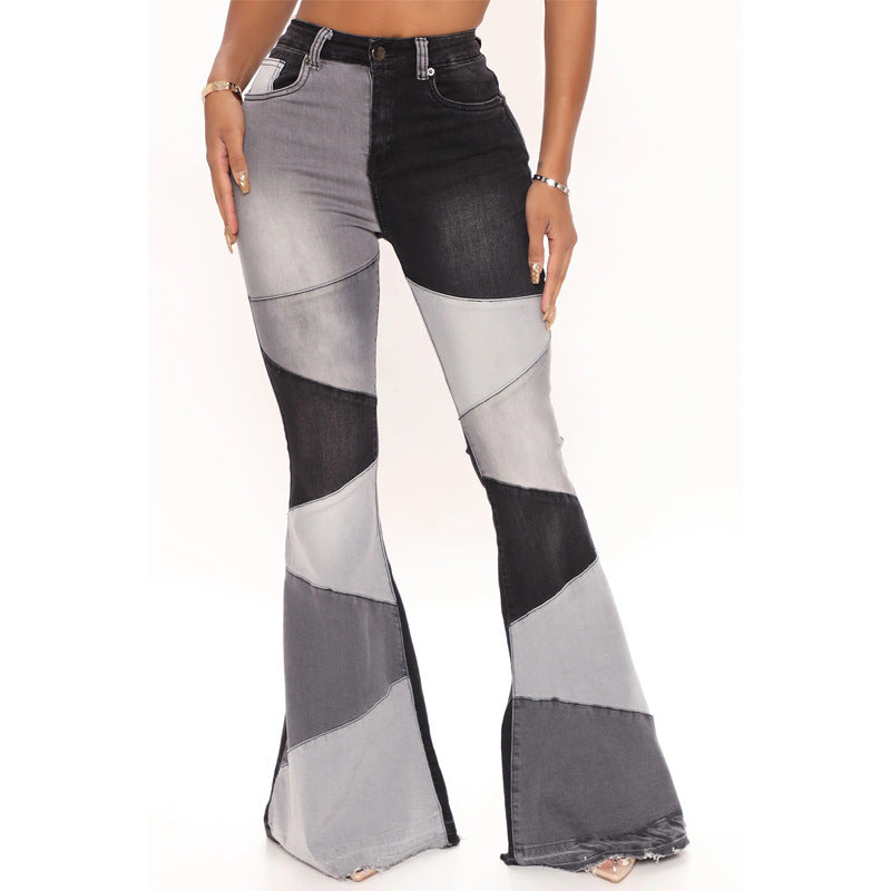 Fashionable Wide-Leg Patchwork Jeans - High-Waisted Denim - runwayfashionista.com