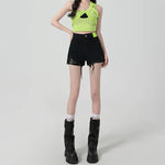 College Style Distressed Denim Shorts