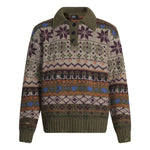 Forest Green Jacquard Turn-down Collar Sweater