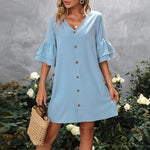 V-Neck Half Sleeve Mini Dress - runwayfashionista.com