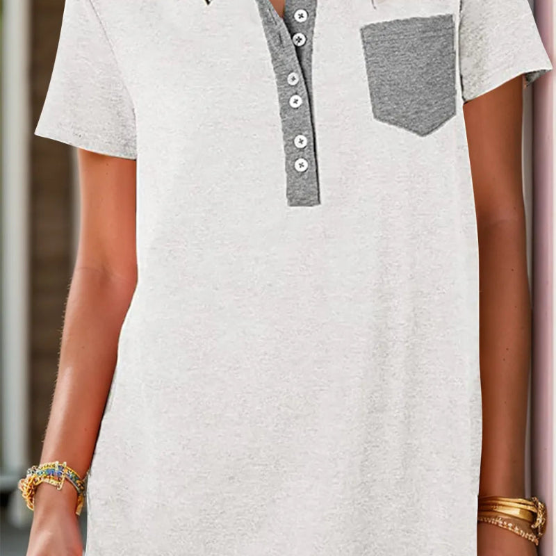Half Button Short Sleeve T-Shirt - runwayfashionista.com