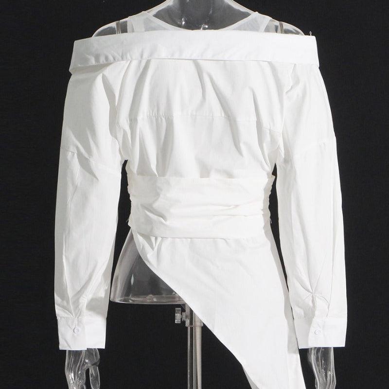 Irregular Lapel and Waist Cinching Top