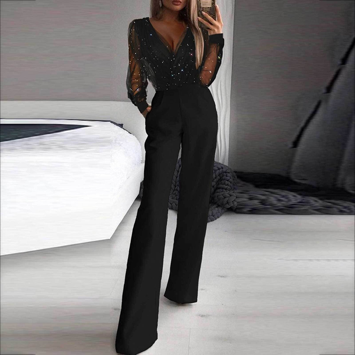 Mesh powder patchwork jumpsuit - runwayfashionista.com