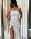 Synthetic Knit Glitter Maxi Dress - runwayfashionista.com