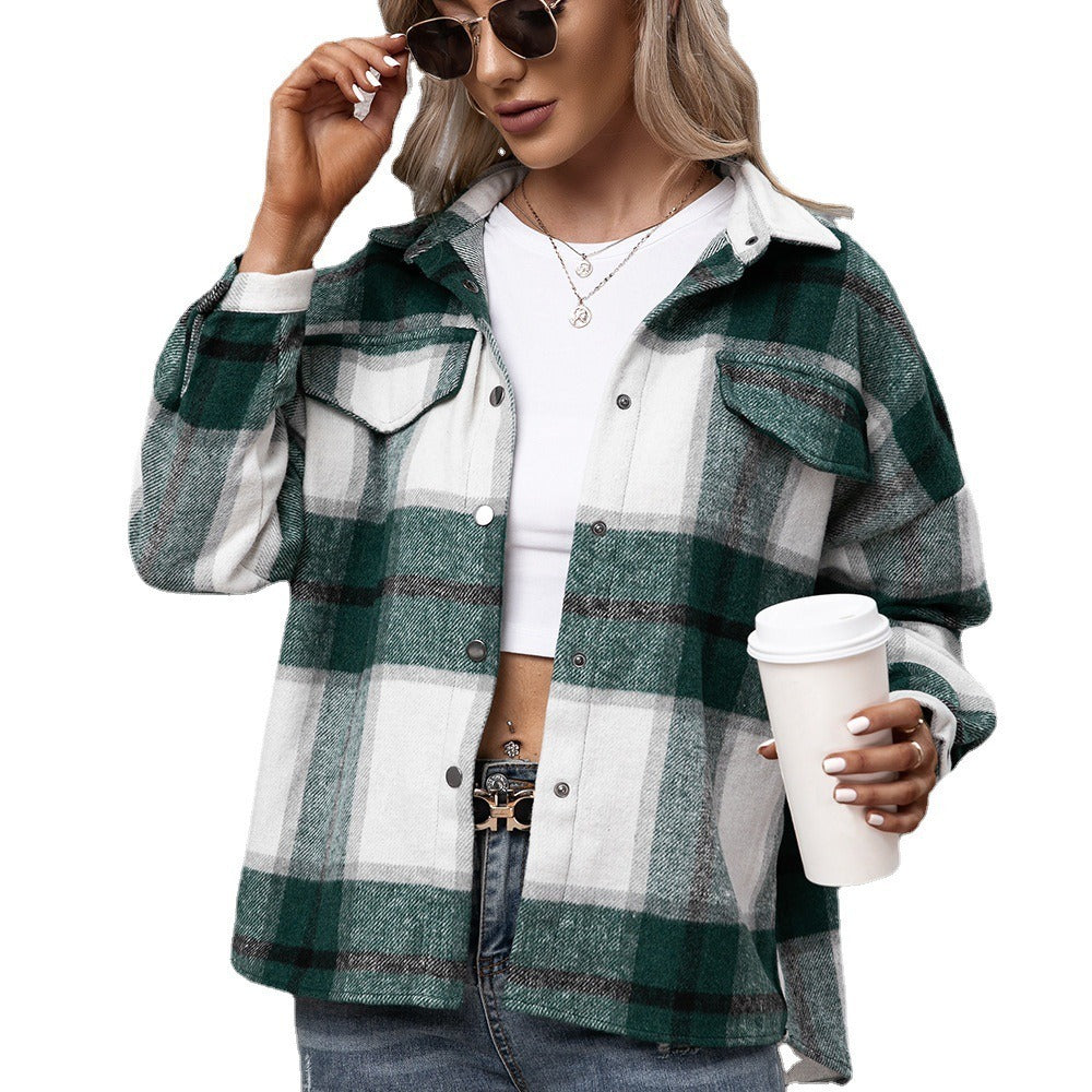 Long sleeved plaid top loose casual shirt - runwayfashionista.com