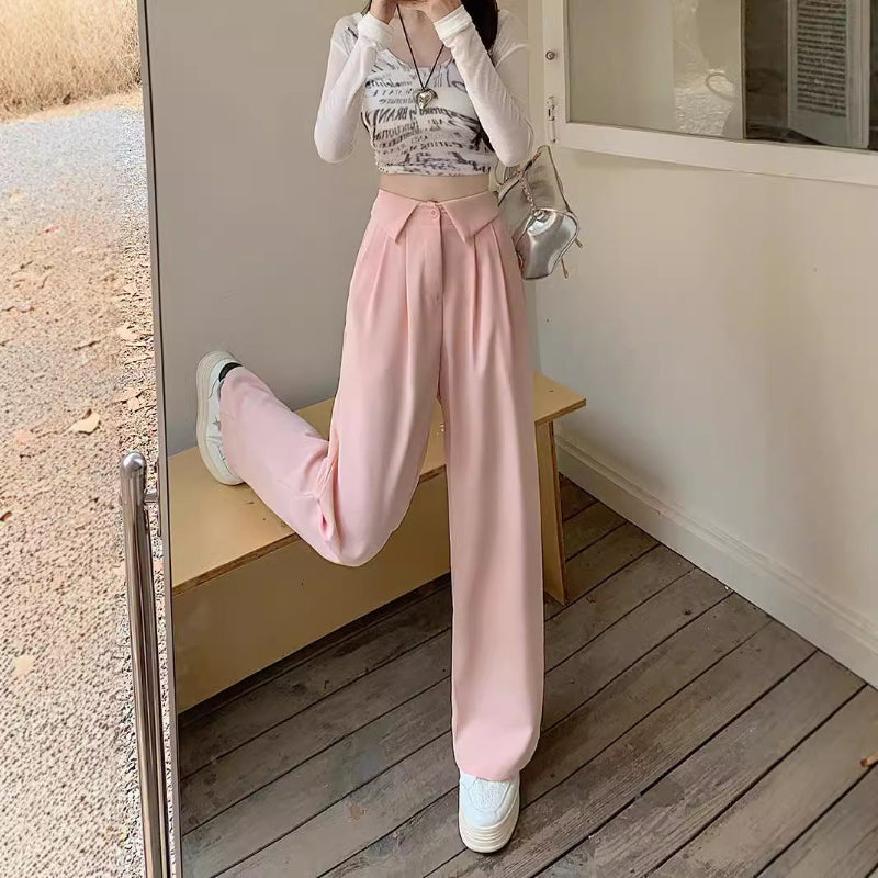 Cuffed Design Long Silk Suit Pants