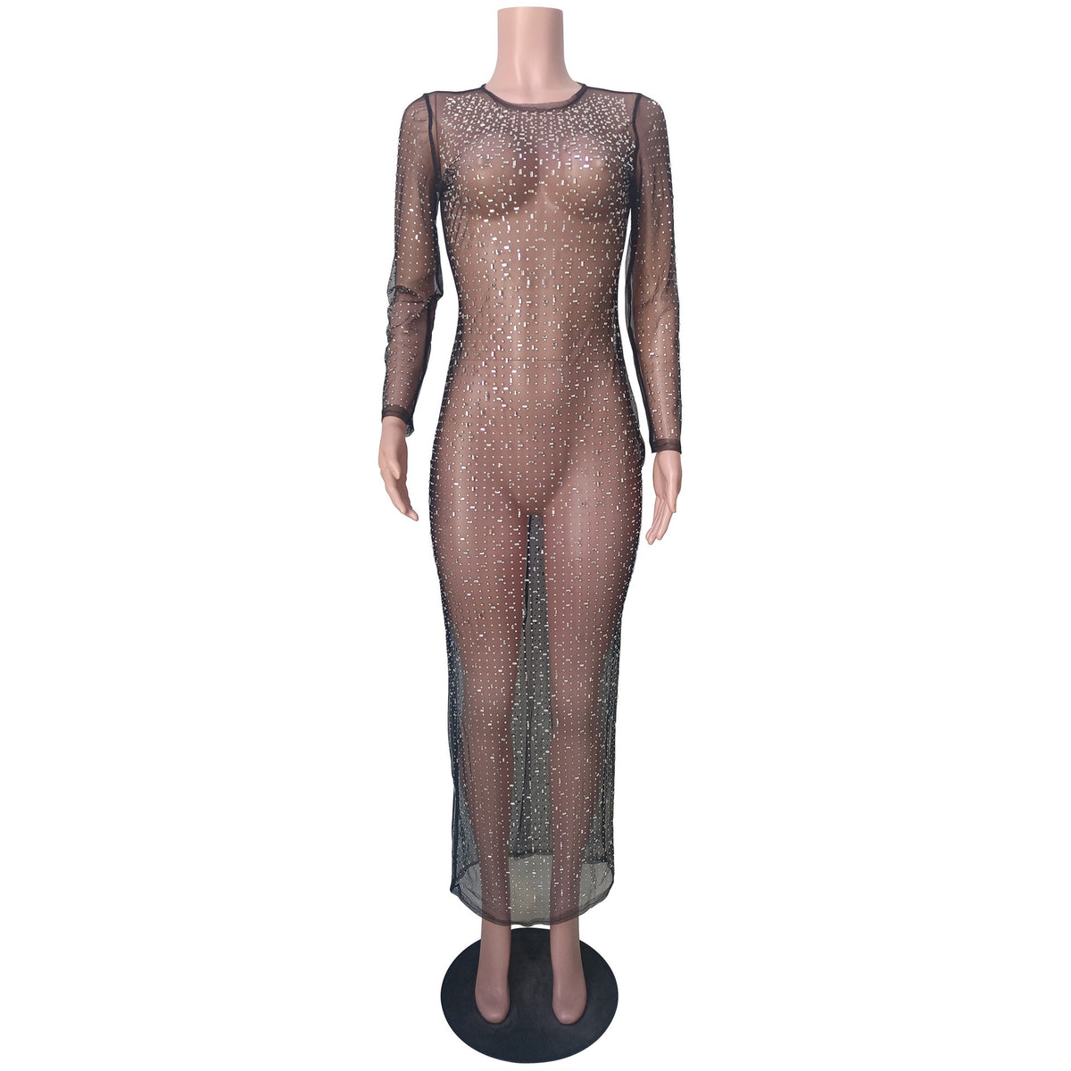 Cover up mesh long sleeved slit dress - runwayfashionista.com