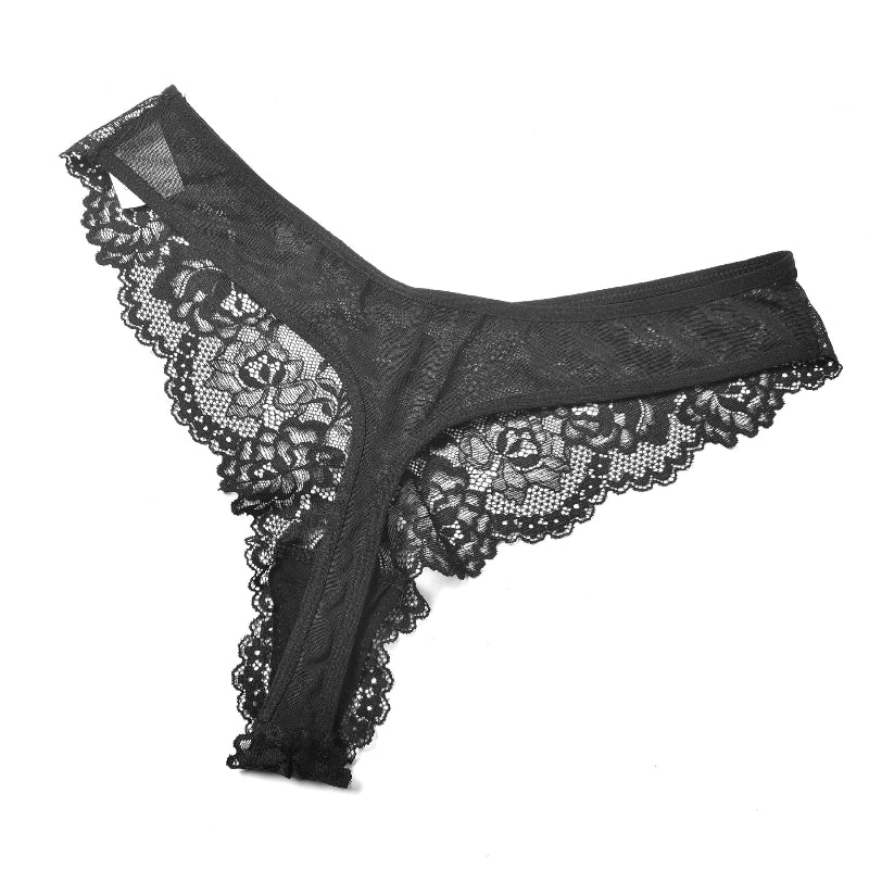 A close-up shot of an elegant lace and sheer bowknot lingerie dress in black, highlighting the intricate lace details and the delicate bowknot.