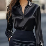 V-neck Long-sleeved Shirt - black