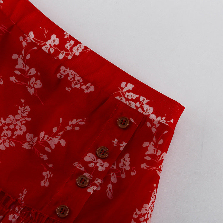 Round Neck Long-sleeved Cropped Top And Printed Mini Skirt Two-piece Set