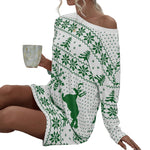 Christmas Snowflake Print Long-Sleeve Dress