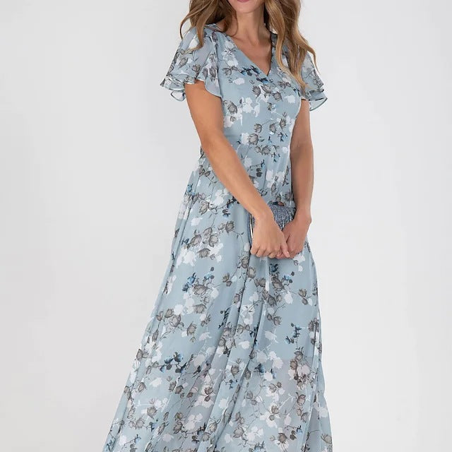 Flowers Print Short Sleeve Beach Dresses