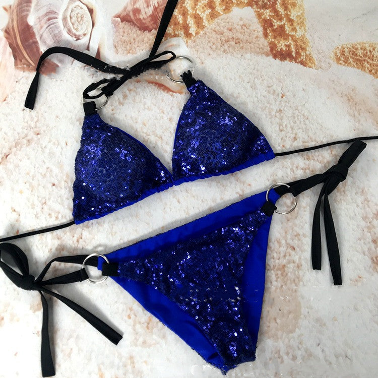 Sequin Ring Detail Tie-Side Bikini Set