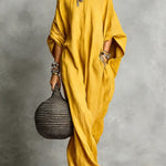 Relaxed Batwing Sleeve Maxi Dress with Pockets - yellow