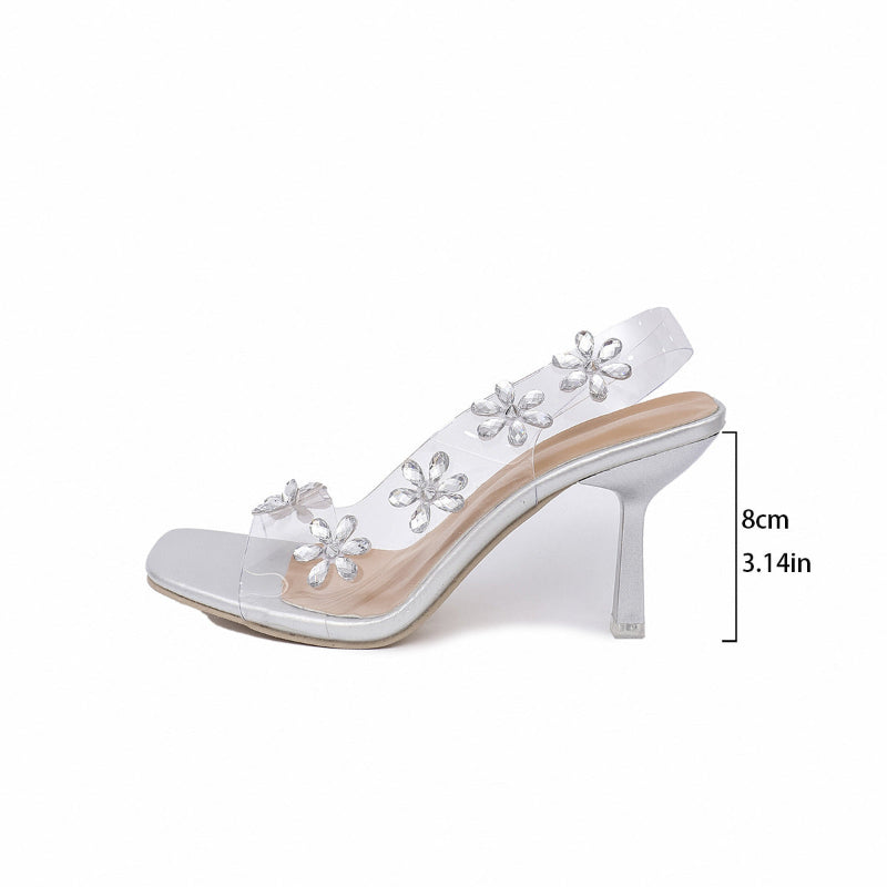 PVC Rhinestone Flowers Slingback Sandals
