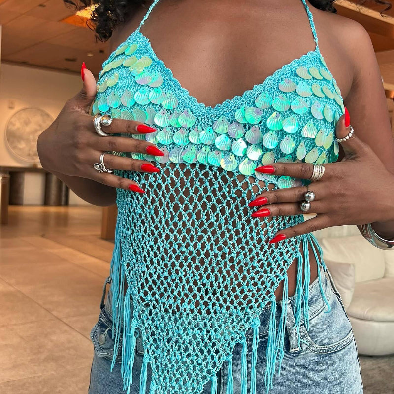 Sequined Tassel Camisole Top