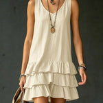 Sleeveless V-Neck Layered Ruffle Mini Dress - white