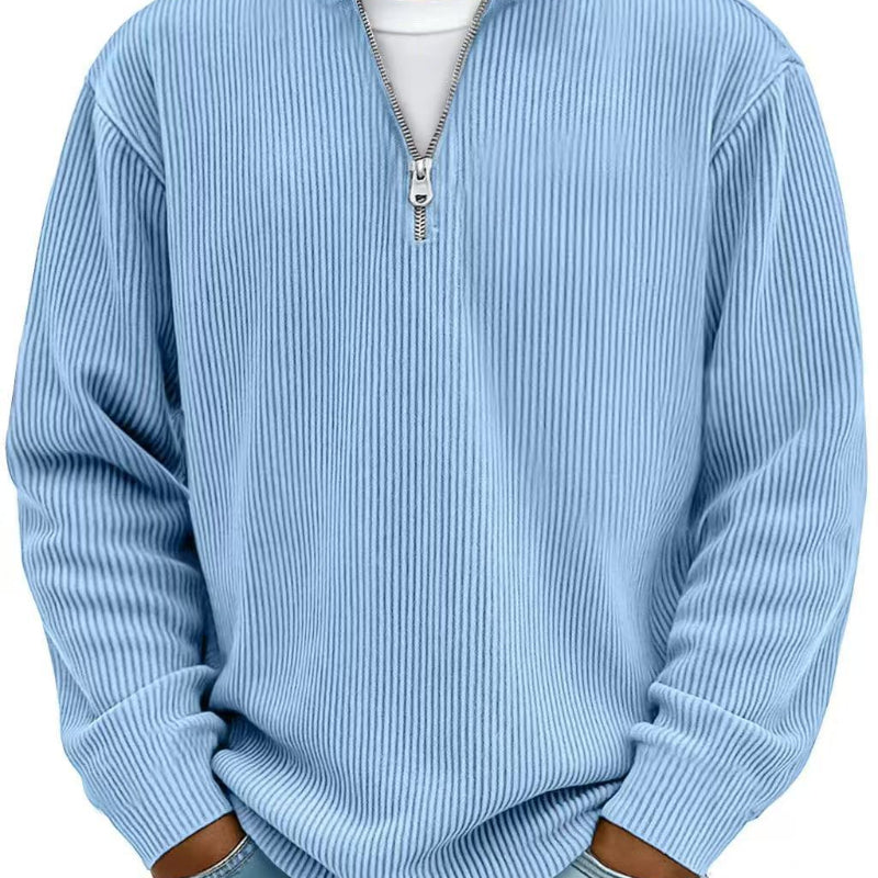 Corduroy Zipper Stand Collar Sweatshirt
