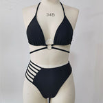 Leopard Print Halter Neck Bikini - black