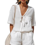 Short-sleeve Shirt Loose Shorts Set -white