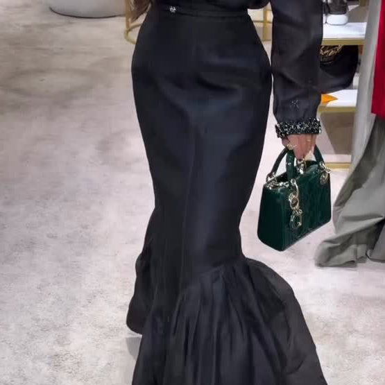 Black Structured Organza Mermaid Maxi Skirt
