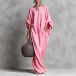 Relaxed Batwing Sleeve Maxi Dress with Pockets - pink