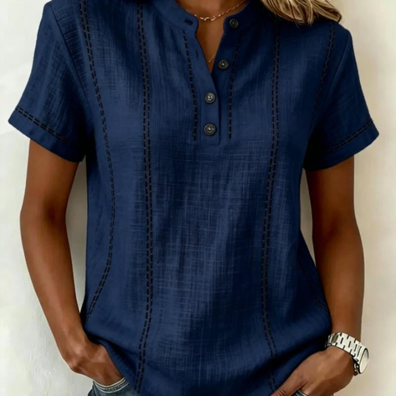 Striped Short-Sleeve Shirts - navy blue