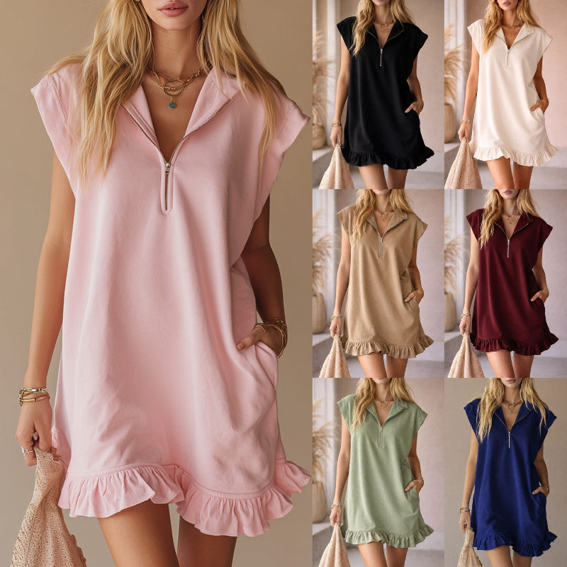 V-Neck Sleeveless Mini Dress - pink