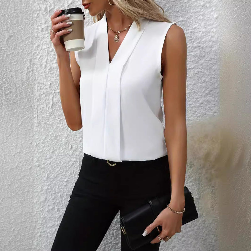 V-Neck Sleeveless Shirt - white