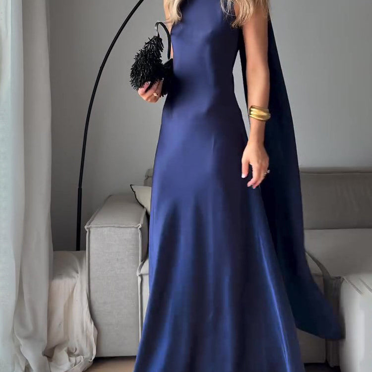 Royal Blue Satin Sleeveless Maxi Dress