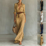Belted Wrap-Drape Maxi Shirt Dress - khaki