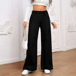 Elastic-Waist Wide-Leg Jeans - black