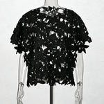 Black Floral Lace Cut-Out Short Sleeve Top