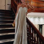 Champagne Color Tube Top Pleated Irregular Hem Maxi Dress
