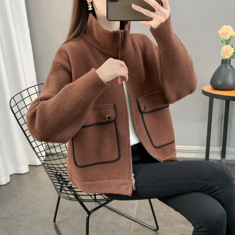 Retro Loose Hooded Plaid Knit Cardigan - runwayfashionista.com