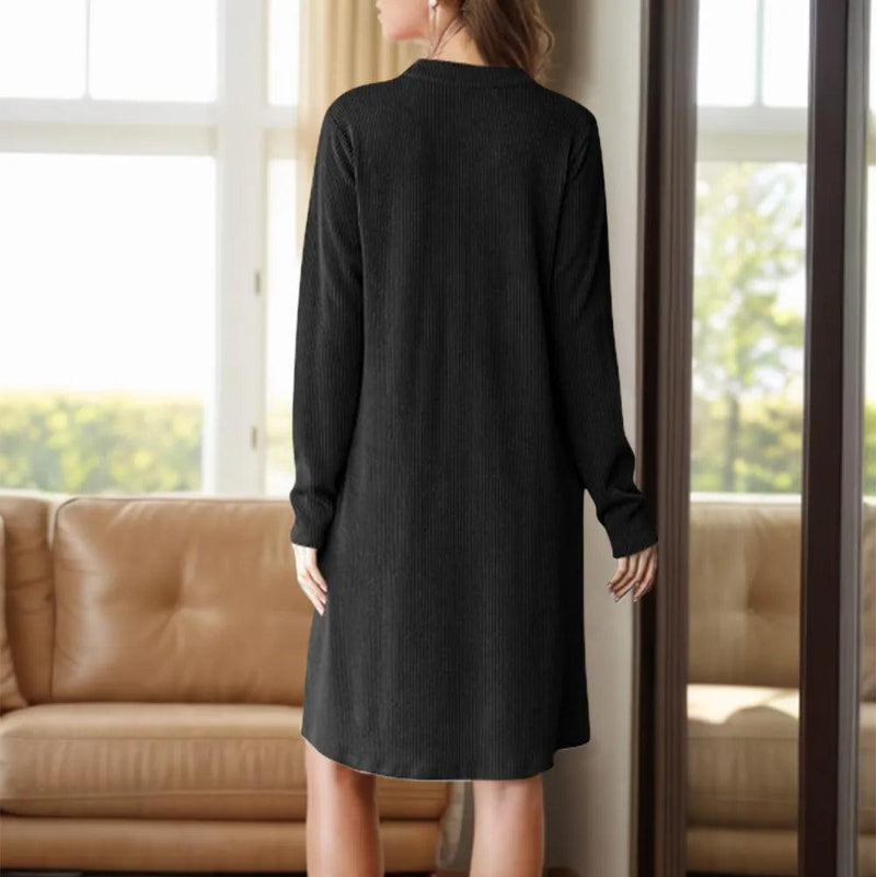 Notched long sleeve mini dress - runwayfashionista.com